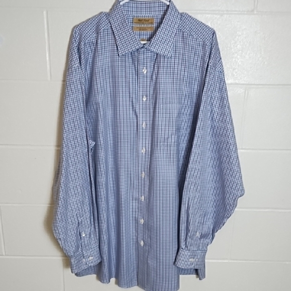 Blue Small Plaid Button Down Shirt Tall Gold Label - Picture 11 of 13